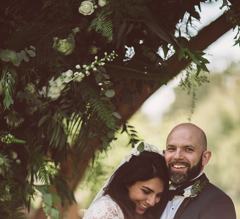 Bride in Grace Loves Lace Wedding Dress | Groom in Tuxedo | Lemonade Pictures