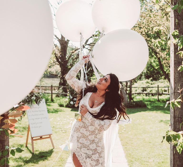 Bride in Grace Loves Lace Wedding Dress | Giant Balloons | Lemonade Pictures