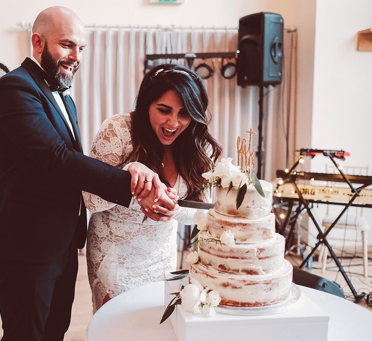 Bride & Groom Cut The Cake | Semi Naked Wedding Cake | Lemonade Pictures