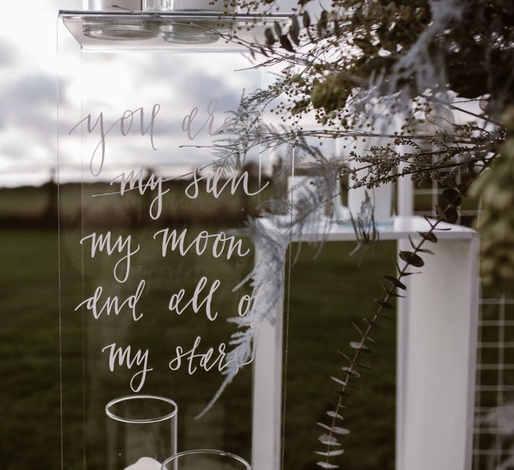 Etched Perspex Altar Plinths | Nocturn Wedding Inspiration Planned & Styled by The Little Lending Company | Florals by Swaffham Florist | Agnes Black Photography | Film by The Wilde Bride