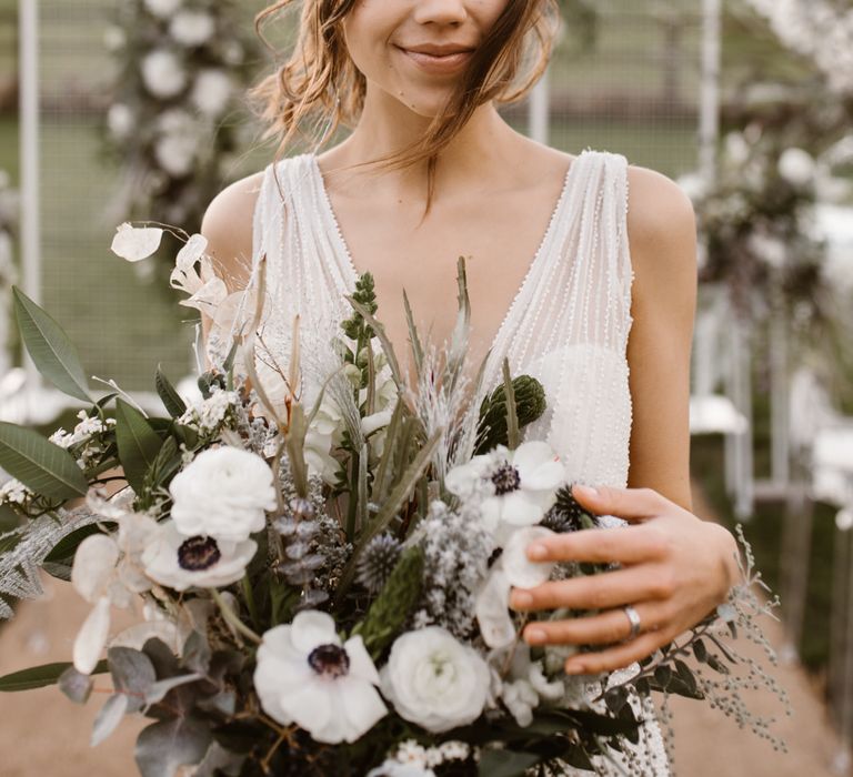 Bride in Watters Wtoo Bridal Gown | Moon Gate Floral Arch by Swaffham Florist | Nocturn Wedding Inspiration Planned & Styled by The Little Lending Company | Agnes Black Photography | Film by The Wilde Bride