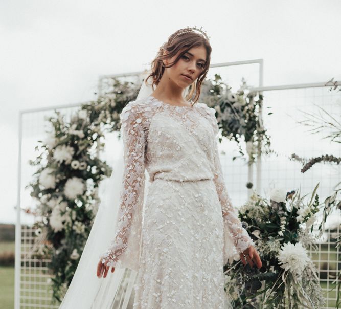 Bride in Jenny Packham Gown & Tilly Thomas Lux Hair Piece | Nocturn Wedding Inspiration Planned & Styled by The Little Lending Company | Florals by Swaffham Florist | Photography & Film by The Wilde Bride