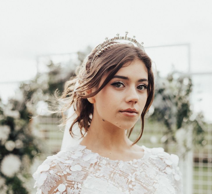 Bride in Jenny Packham Gown & Tilly Thomas Lux Hair Piece | Nocturn Wedding Inspiration Planned & Styled by The Little Lending Company | Florals by Swaffham Florist | Photography & Film by The Wilde Bride