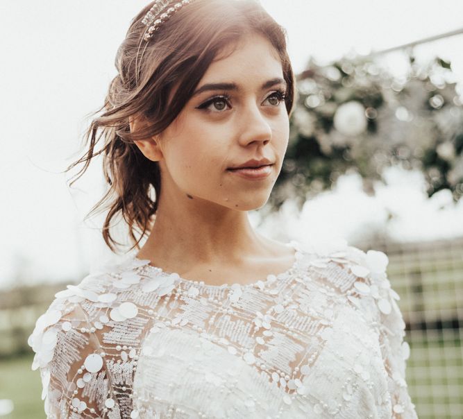 Bride in Jenny Packham Gown & Tilly Thomas Lux Hair Piece | Nocturn Wedding Inspiration Planned & Styled by The Little Lending Company | Florals by Swaffham Florist | Photography & Film by The Wilde Bride