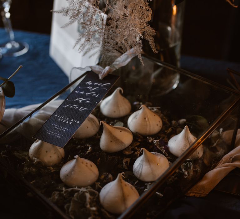 Dust with Cocoa Macaroons | Nocturn Wedding Inspiration at Godwick Great Barn Planned & Styled by The Little Lending Company | Agnes Black Photography | Film by The Wilde Bride