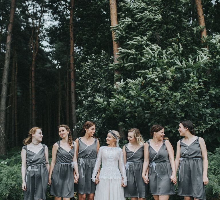 Bride in Katya Katya Shehurina Wedding Dress & Bridesmaids in Bespoke Dresses