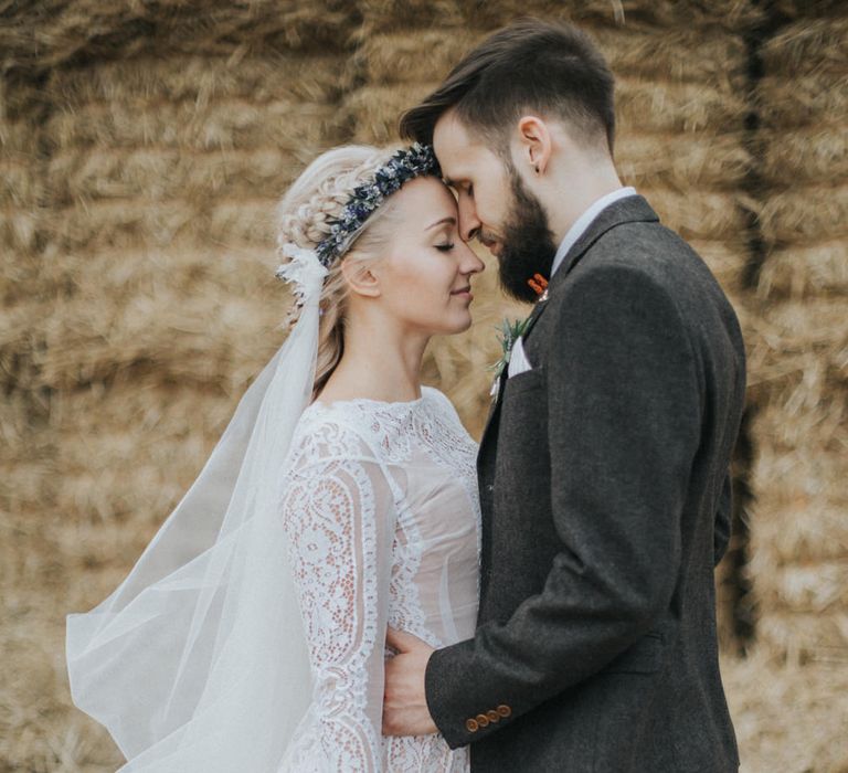 Bride in Katya Katya Shehurina Wedding Dress & Flower Crown