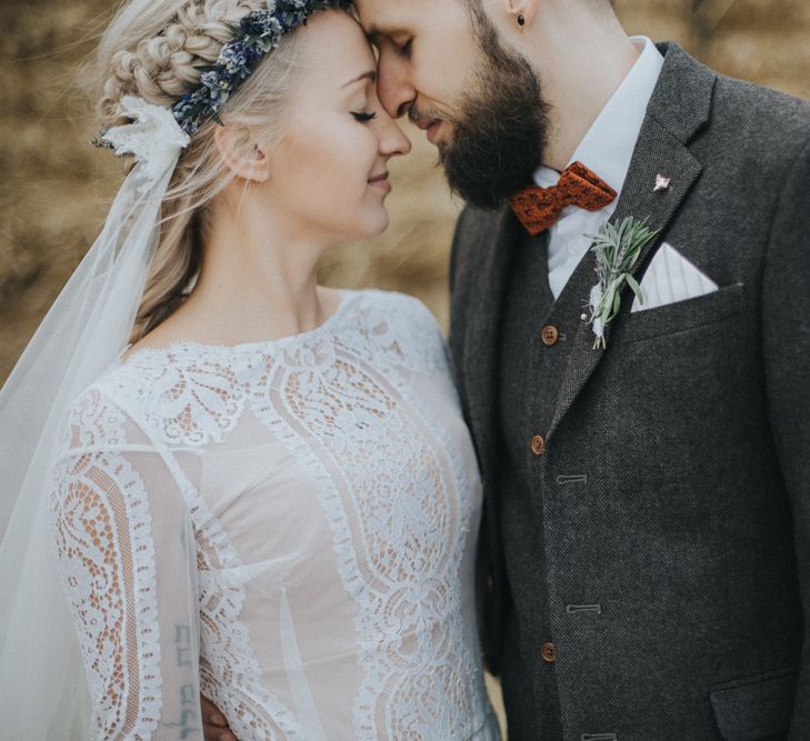 Bride in Katya Katya Shehurina Wedding Dress & Flower Crown