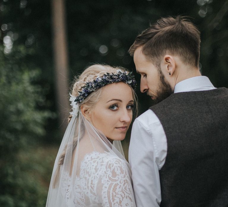 Bride in Katya Katya Shehurina Wedding Dress & Flower Crown