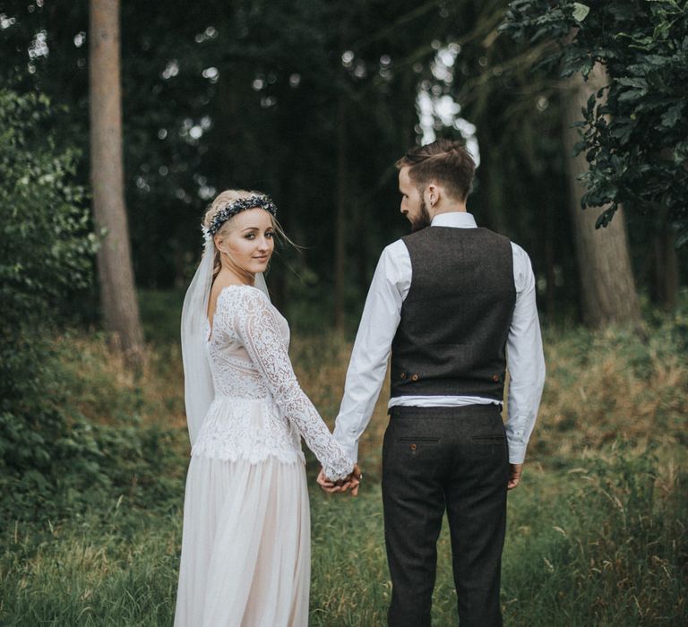 Bride in Katya Katya Shehurina Wedding Dress & Flower Crown