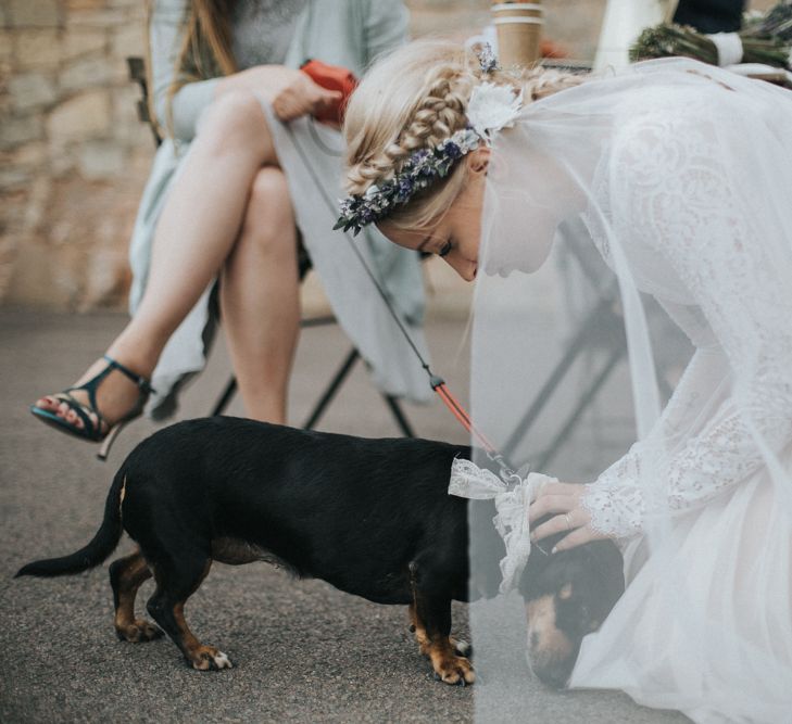 Bride in Katya Katya Shehurina Wedding Dress & Flower Crown