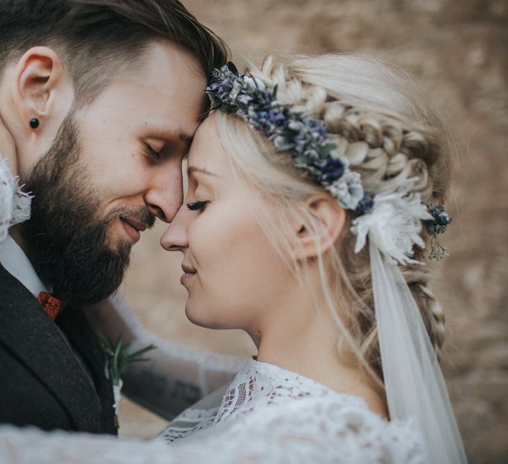 Bride in Katya Katya Shehurina Wedding Dress & Flower Crown