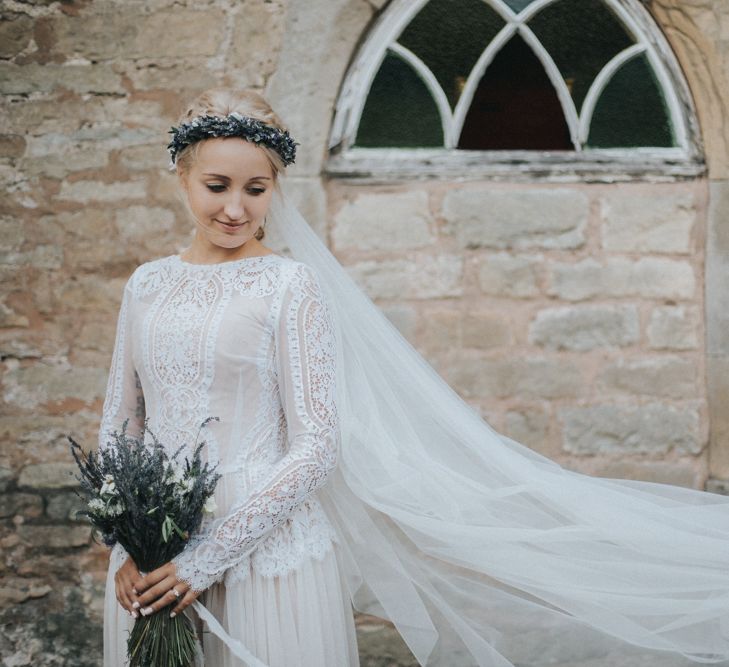 Bride in Katya Katya Shehurina Wedding Dress & Flower Crown