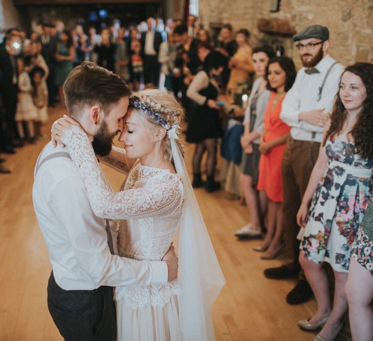 Bride in Katya Katya Shehurina Wedding Dress & Flower Crown