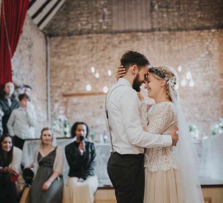 Bride in Katya Katya Shehurina Wedding Dress & Flower Crown