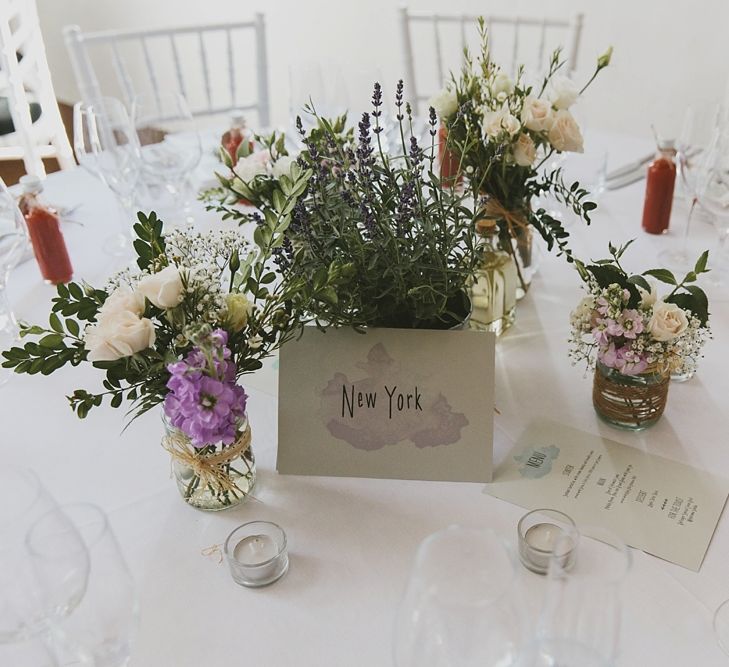 Wild Flower Floral Table Centrepieces & Water Colour Wedding Stationery