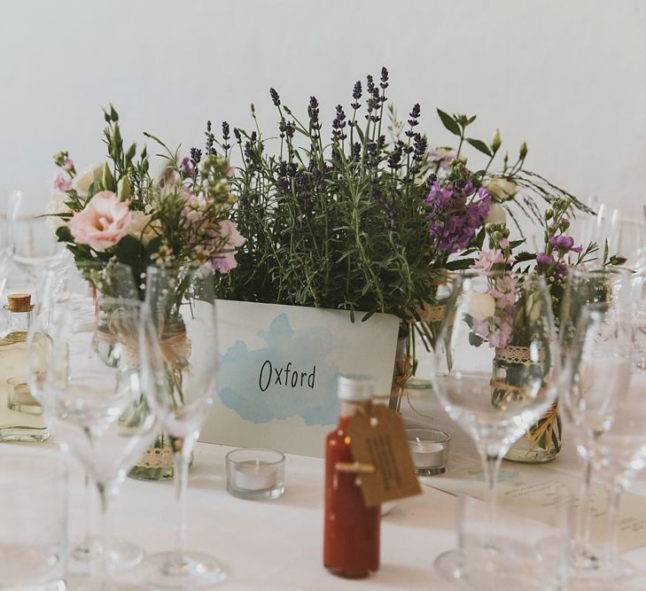 Wild Flower Table Centrepieces & Water Colour Table Name Stationery