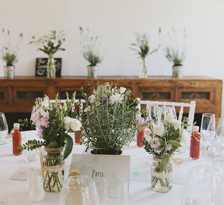 Wild Flower Table Centrepieces & Water Colour Table Name Stationery