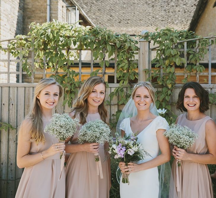 Bridesmaid in Bespoke Pink Dresses & Gypsophila Bouquets