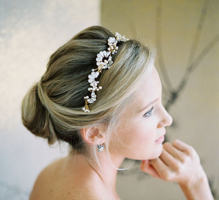 Bridal Hair, Make Up & Accessories by Victoria Fergusson | Naomi Neoh Bridal Gowns | Opulent Wedding Inspiration at Warmwell House in Dorset with Rich colour Palette Planned by Kelly Chandler | Imogen Xiana Photography | Gorgeous Films