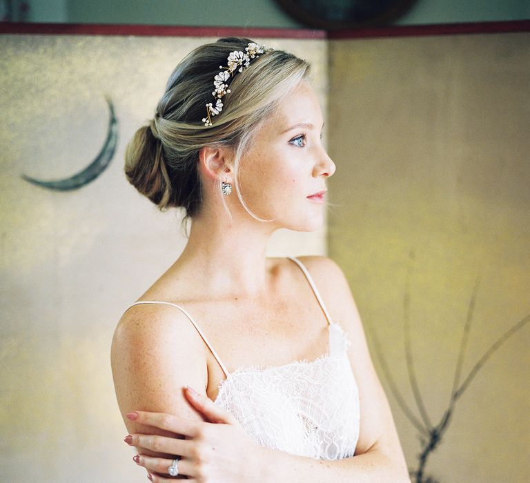 Bridal Hair, Make Up & Accessories by Victoria Fergusson | Naomi Neoh Bridal Gowns | Opulent Wedding Inspiration at Warmwell House in Dorset with Rich colour Palette Planned by Kelly Chandler | Imogen Xiana Photography | Gorgeous Films