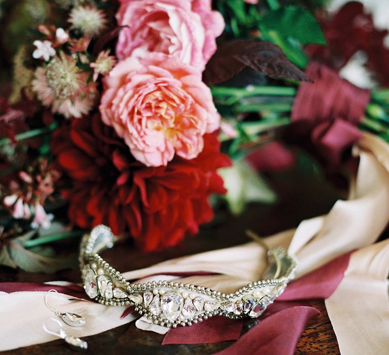 Red & Pink Wedding Flowers by Martha & the Meadow | Opulent Wedding Inspiration at Warmwell House in Dorset with Rich colour Palette Planned by Kelly Chandler | Imogen Xiana Photography | Gorgeous Films