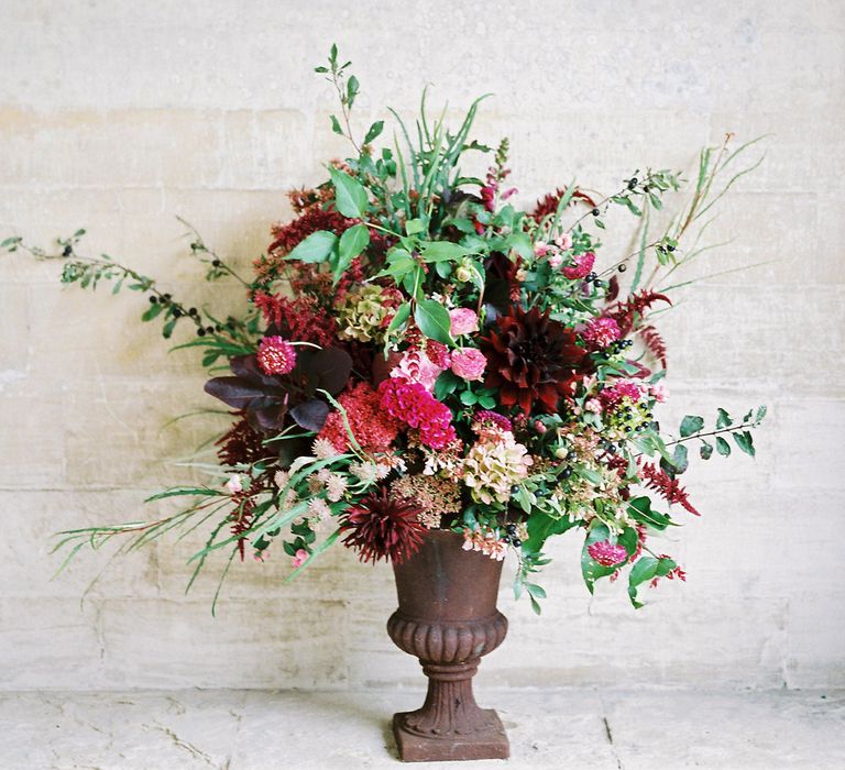 Red & Pink Wedding Flowers by Martha & the Meadow | Opulent Wedding Inspiration at Warmwell House in Dorset with Rich colour Palette Planned by Kelly Chandler | Imogen Xiana Photography | Gorgeous Films