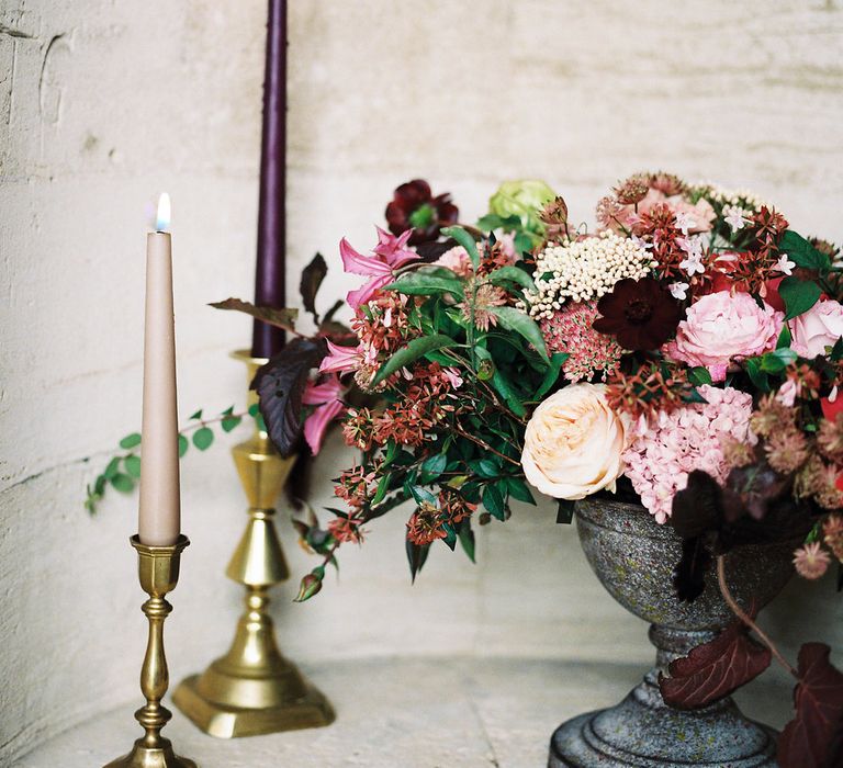 Rich Wedding Flowers by Martha & the Meadow | Opulent Wedding Inspiration at Warmwell House in Dorset with Rich colour Palette Planned by Kelly Chandler | Imogen Xiana Photography | Gorgeous Films