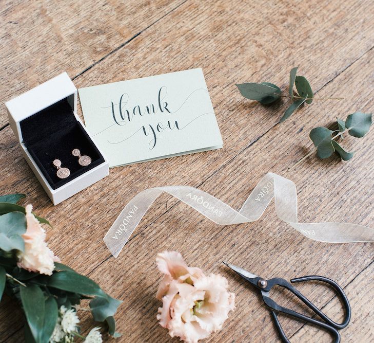 Thank You Card & PANDORA Rose Gold Earrings