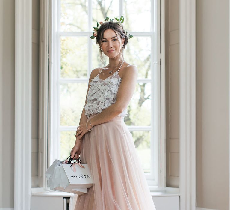 Bridesmaid in Blush Pink Skirt & Appliqué Top Separates from Raspberry Pavlova