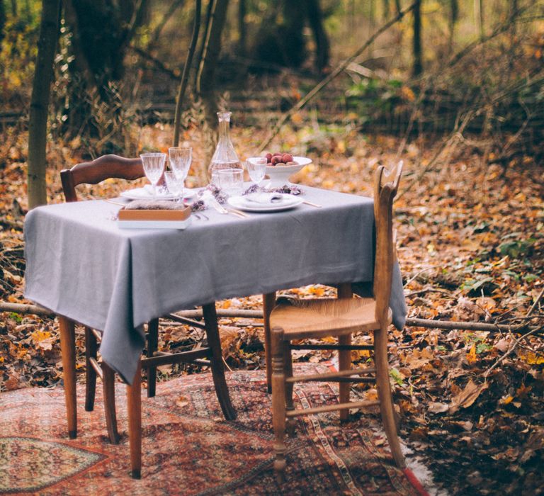 French Woodland Wedding Scene Grey Tablescape