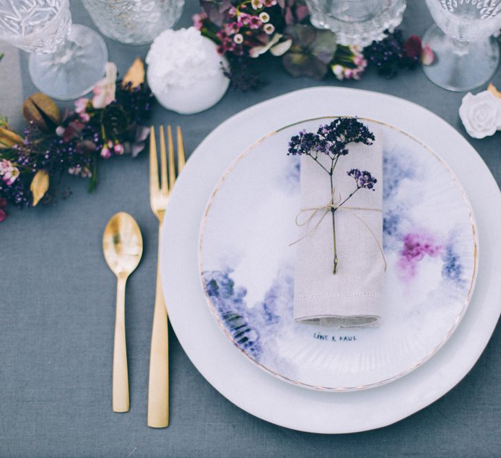 French Woodland Wedding Scene Grey Tablescape