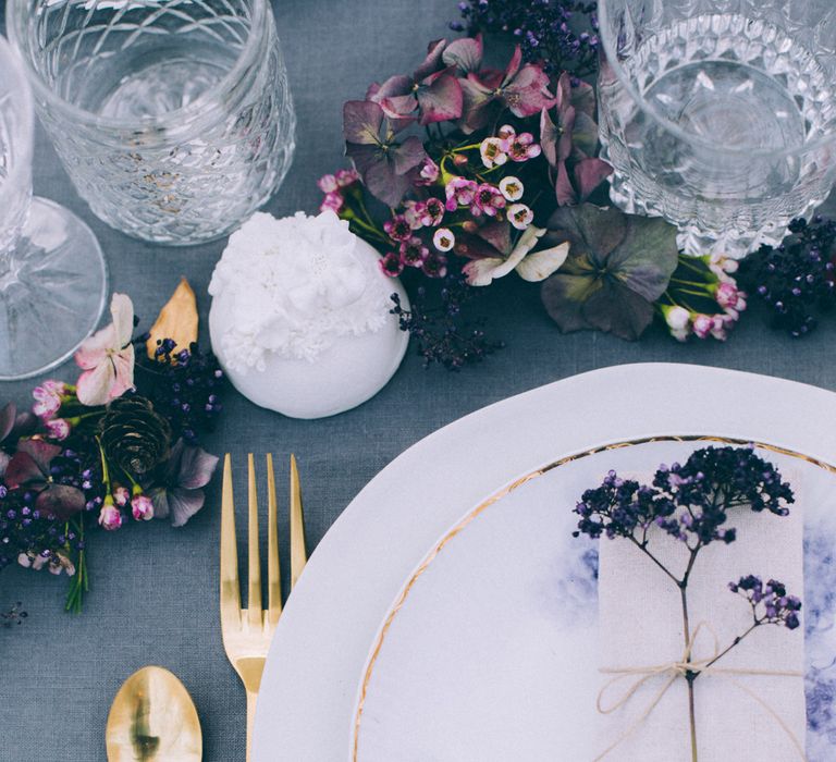 French Woodland Wedding Scene Grey Tablescape