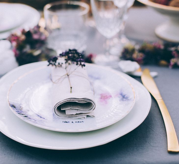 French Woodland Wedding Scene Grey Tablescape