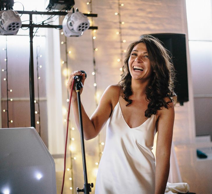 Bride & Groom Singing At Wedding // Trinity Buoy Wharf Wedding With Bride In Otaduy And Planning By Liz Linkleter Events Flowers By Grace And Thorn Images From My Beautiful Bride Photography