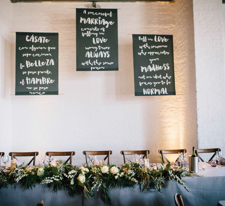 Large Wedding Signs With Brush Lettering // Trinity Buoy Wharf Wedding With Bride In Otaduy And Planning By Liz Linkleter Events Flowers By Grace And Thorn Images From My Beautiful Bride Photography