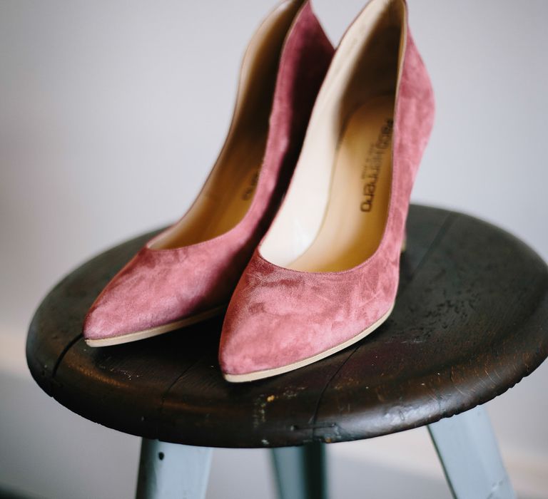 Pink Suede Wedding Shoes // Trinity Buoy Wharf Wedding With Bride In Otaduy And Planning By Liz Linkleter Events Flowers By Grace And Thorn Images From My Beautiful Bride Photography