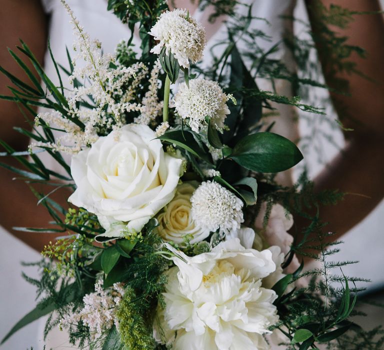 White Flower Wedding Bouquets By Grace And Thorn // Trinity Buoy Wharf Wedding With Bride In Otaduy And Planning By Liz Linkleter Events Flowers By Grace And Thorn Images From My Beautiful Bride Photography