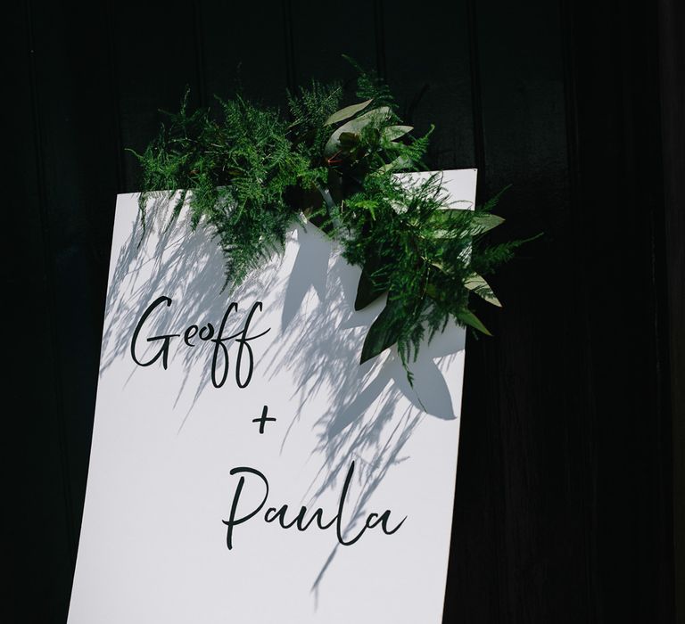 Modern And Stylish Welcome Sign For Wedding // Trinity Buoy Wharf Wedding With Bride In Otaduy And Planning By Liz Linkleter Events Flowers By Grace And Thorn Images From My Beautiful Bride Photography