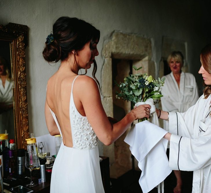 Bride in Backless Phase Eight Wedding Dress | Outdoor Wedding at Chateau Rigaud in France | Real Simple Photography | Yellow Gazelle Film