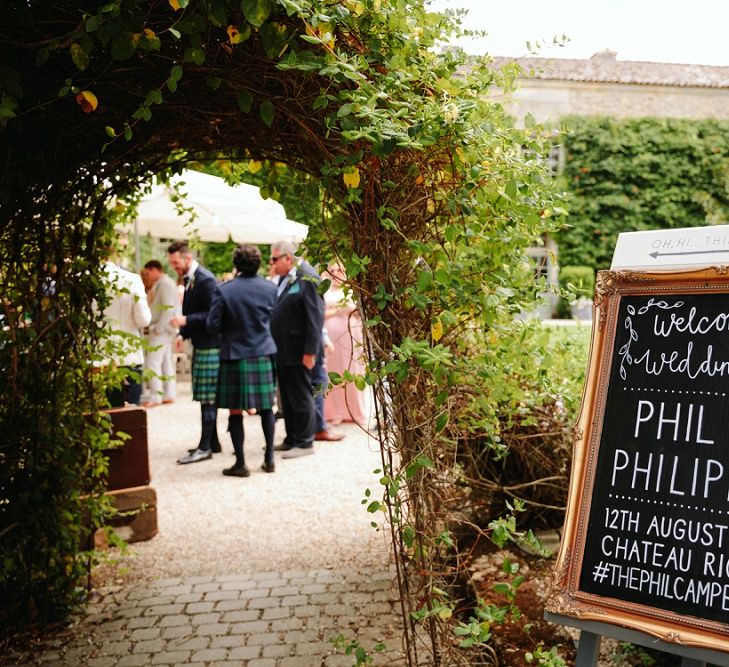 Chalkboard Wedding Sign | Outdoor Wedding at Chateau Rigaud in France | Real Simple Photography | Yellow Gazelle Film