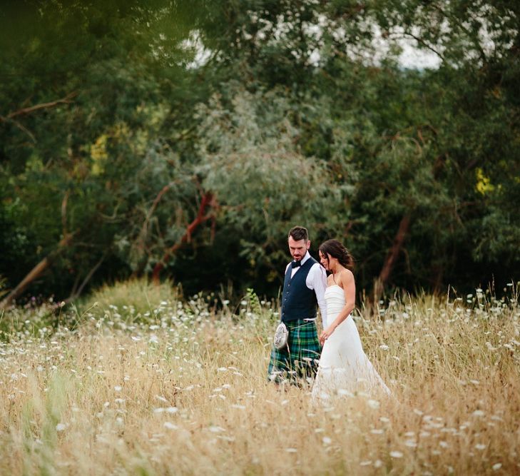 Bride in Phase Eight Wedding Dress | Groom in Tartan Kilt | Outdoor Wedding at Chateau Rigaud in France | Real Simple Photography | Yellow Gazelle Film