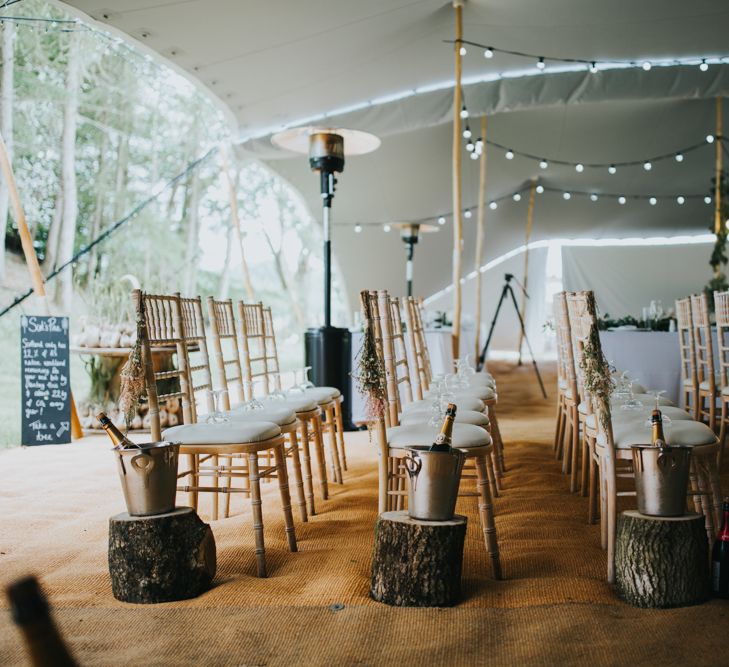 Champagne Lining the Ceremony Aisles | 2 Day Festival Theme Wedding | Colin Ross Photography