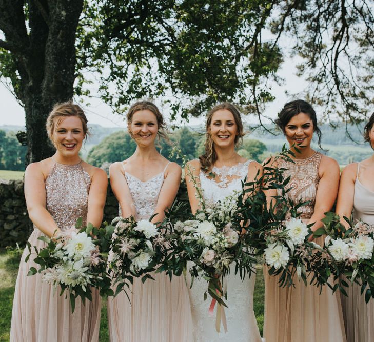 Bridesmaids in Different Blush ASOS Dresses | Bride in St Patrick Gown | 2 Day Festival Theme Wedding | Colin Ross Photography