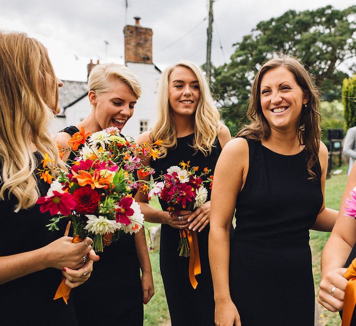 Bridesmaids In Black Dresses