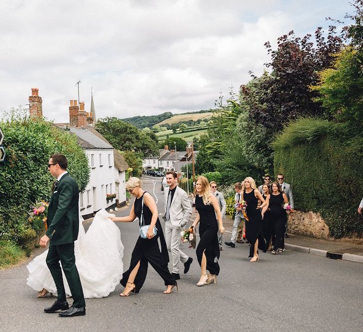 Bridesmaids In Black Dresses