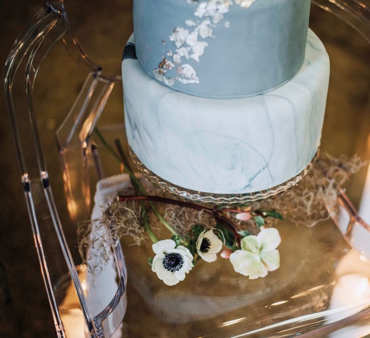 Blue Marble Wedding Cake by Beth Haxby Cake | Powder Blue Spring Wedding Inspiration Styled by The Little Lending Co | Megan Duffield Photography