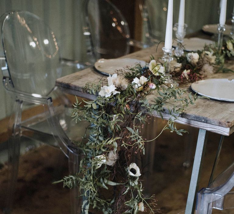 White Anemone Flower Garland | Powder Blue Spring Wedding Inspiration Styled by The Little Lending Co | Megan Duffield Photography