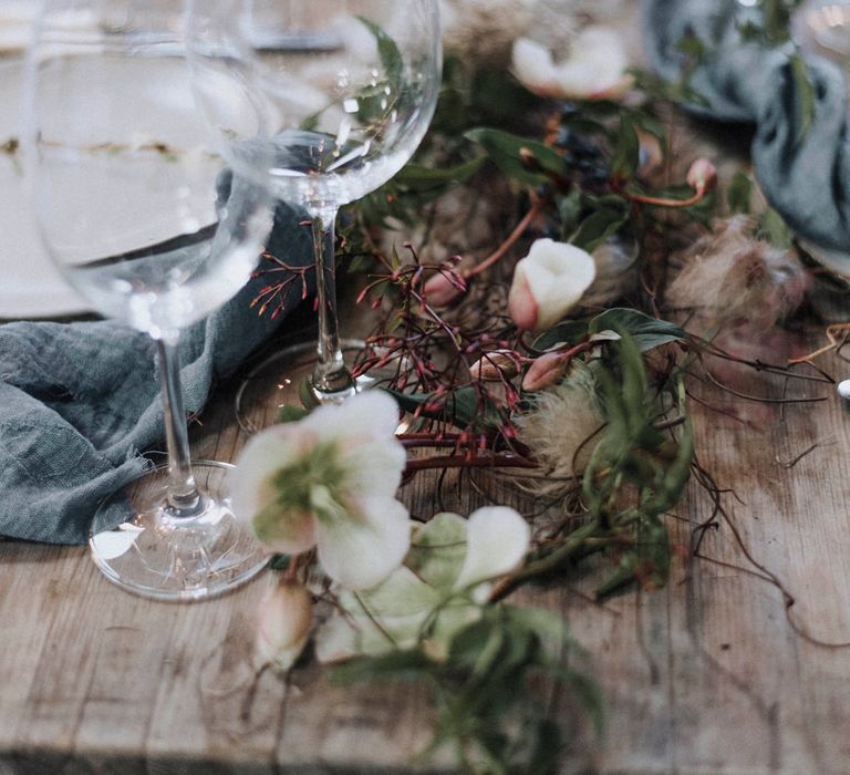 Spring Flower Table Runner | Powder Blue Spring Wedding Inspiration Styled by The Little Lending Co | Megan Duffield Photography