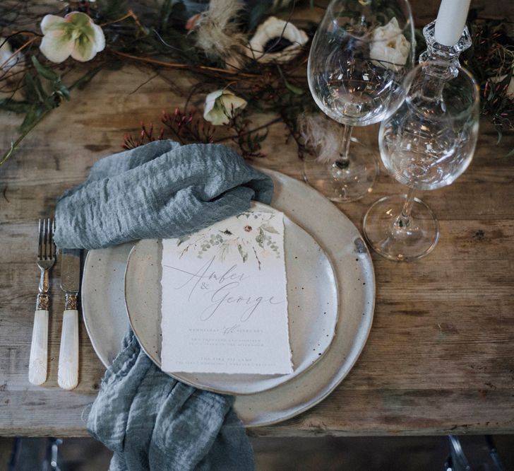 Elegant Place Setting and Menu Card | Powder Blue Spring Wedding Inspiration Styled by The Little Lending Co | Megan Duffield Photography